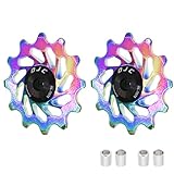 DJC Bike Ceramic Bearing Pulley Wheel 2pcs Guide Roller 11T 12T 13T 14T 15T 16T MTB Road Bike Rear Derailleur for Shimano for Sram Pulley oilslick (oilslick, 2pcs 12T)