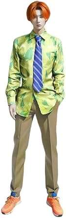 Floral Fox Cosplay US Size Green Printed T-Shirt Purple Tie for Mens Clothes