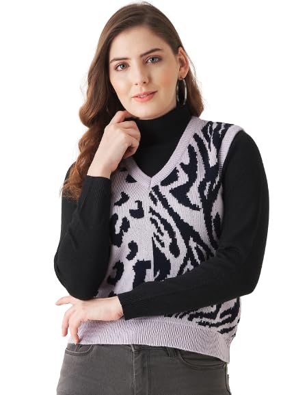 Image of Modeve Printed V Neck Sleeveless Sweater for Women||Winterwear||