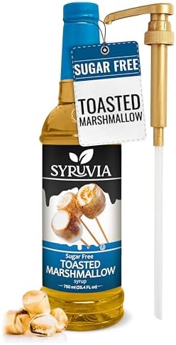 Syruvia Sugar Free Coffee Syrup, Toasted Marshmallow Flavored Syrup for Drinks, Lattes, and Desserts – 25.4 fl oz - with Pump
