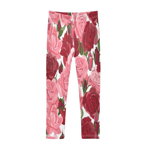 Bolaz Toddler Girls Leggings Printed Yoga Pants Leggings Red Pink Roses for Kids