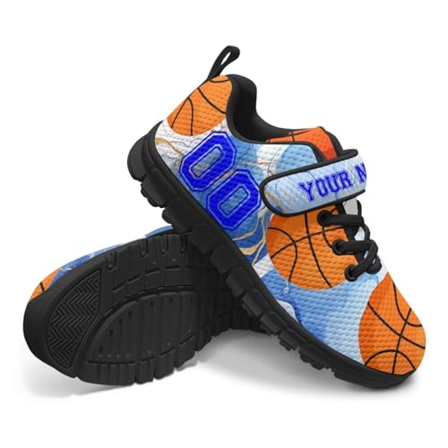 Kids Custom Shoes for Boys Basketball Print Low Top Mesh Athletic Shoes with Hook and Loops US 11-2.5