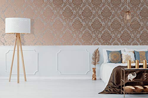 Graham & Brown Milan Damask Rose Gold and Grey Wallpaper