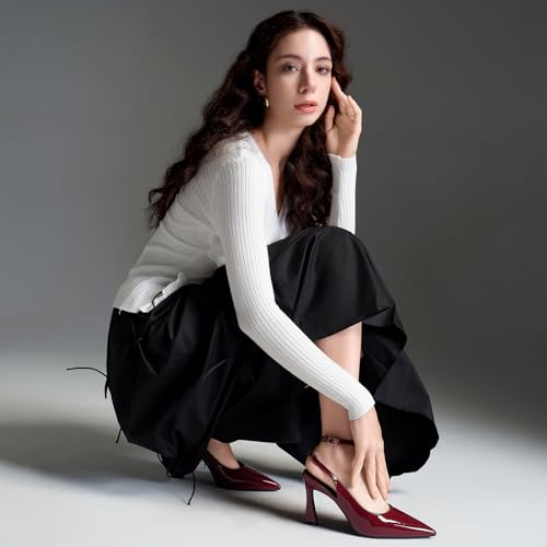 Image of Susanny Womens Slingback Closed Toe Ankle Strap High Heels Pointed Toe Pumps Comfortable Stiletto Sexy Buckle Strappy Dressy Shoes for Wedding Bridal Party Work