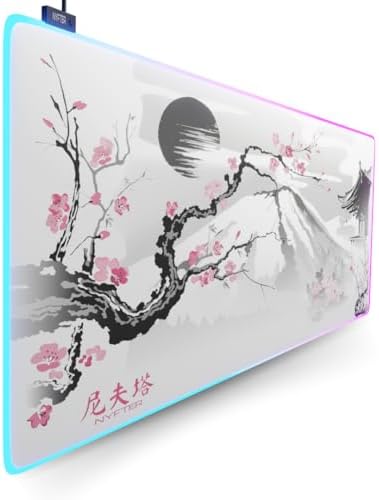 AZTCLIGHT XXL Gaming muismat Nyfter Nyfpad - 900 x 500 mm muismat - Liquid Design - gestikte randen - premium muismat (wit-zwart