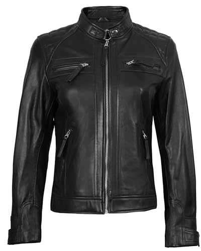 Blingsoul Leather Jacket Women - Quilted Cafe Racer Style Womens Leather Jackets3