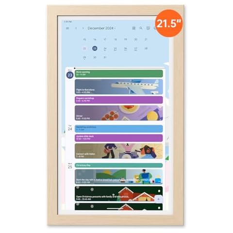 ApoloSign Digital Calendar: 21.5 Inch Electronic Calendar, Smart Touchscreen Interactive Display for Chore Chart, Family Schedules, Meal Planner, To-Do List Notepad , Supports All Apps via Google Play, Wall Mount-Oak White Cover