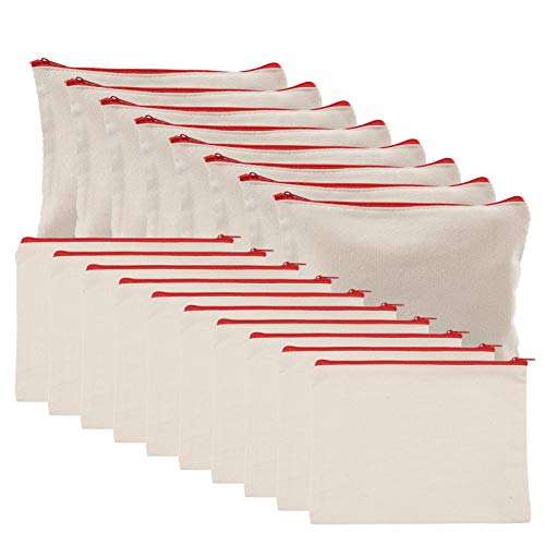 Gorgecraft 10 Pack Canvas Zipper Bags Diy Craft Blank Makeup Bags Cotton Canvas Pencil Case Multipurpose Cosmetic Travel Toiletry Pouch (Red, 8 X 5.5 Inch) #TOP23
