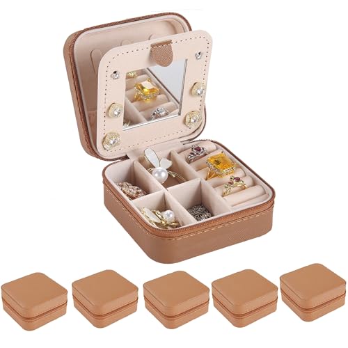 Image of KElofoN Travel jewelry case Travel jewelry box Travel Jewelry Organizer Small Jewelry Organizer Box for Girls Women with Mirror (5-coffee)