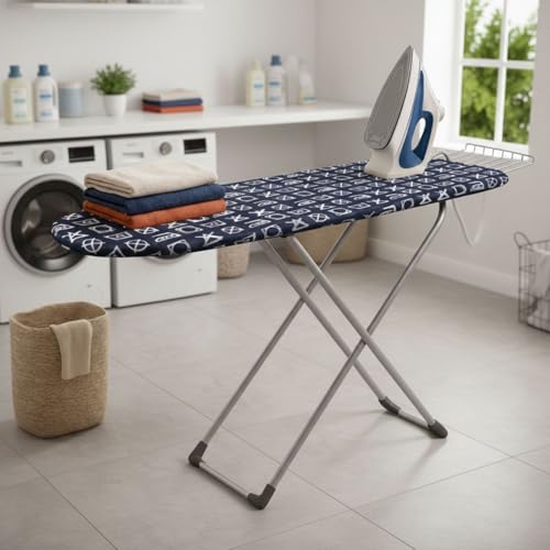 ZOLMIX Wooden Ironing Board with Heat Resistant Cotton Felt, 15mm Base Table with Iron Holder, Foldable & Adjustable with Anti Slip Caps