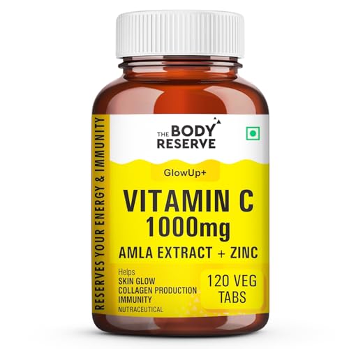 Image of THE BODY RESERVE Natural Vitamin C Tablets From Amla Extracts With Zinc helps Immunity & Skin Whitening Vitamin C Supplements 120 Tablets