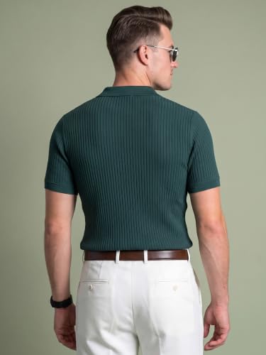 Image of Veirdo Men's Rib Knit Polo T-Shirt in Cotton Fabric, Classic Collar with Modern Fit, Stylish for Casual Wear, Available in Sizes S to 2XL