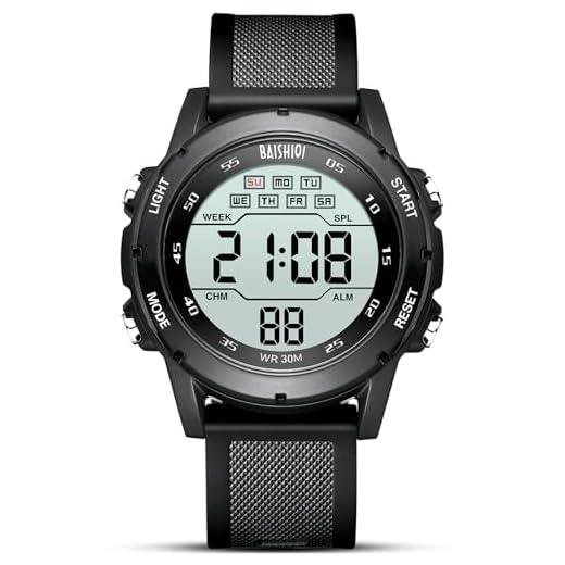 BAISHIOI Montres digitales pour Hommes Montres Multifonctions d'extérieur pour Hommes LED 30M Waterproof Alarme Calendrier Montres de Sport pour Hommes avec Bracelet en Silicone -Noir
