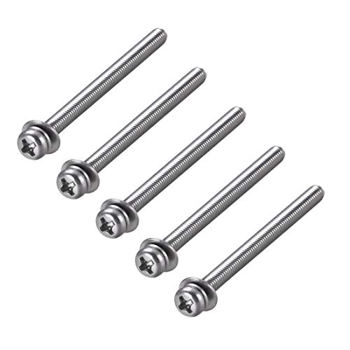 sourcing map M4 x 60mm Stainless Steel Phillips Pan Head Machine Screws Bolts Combine with Spring Washer and Plain Washers 5pcs