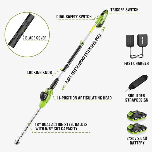 GOODJOB 20V Cordless Pole Hedge Trimmer with 18" Dual-Action Blade by goodjob - Image 6