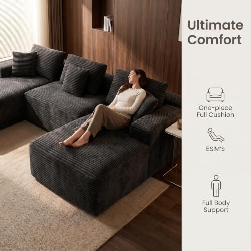 Image of Modular Cloud Sectional Sofa, Oversized Corduroy Boneless Couch | Luxury Comfort, Deep Seat, Couches for Living Room and Apartment, No Assembly Required