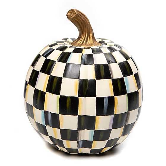 Image of MACKENZIE-CHILDS Resin Pumpkin, Small, Black-and-White Courtly Check