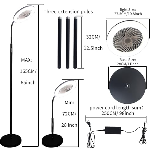 Image of Floor Fan with RGB Lights and Remote, 3 Speeds Standing Floor Lamps with Button, Vertical LED Fan, 3000K-6500K Stepless Dimming for Office Kid Room Bedroom, Adjustable Height