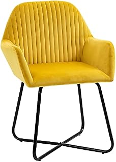 HOMCOM Modern Accent Chair, Velvet-Touch Fabric Upholstered Armchair with Metal Base for Living Room, Bedroom and Dinning Room, Yellow