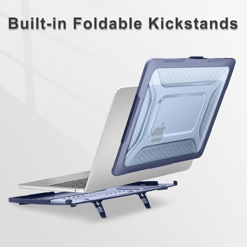 Image of MOSISO Compatible with MacBook Air 13 inch Case M5 M4 M3 M2 2025-2022 A3449 A3240 A3113 A2681, 2 in 1 Kit Honeycomb Shock Resistant Hard Case with Foldable Kickstand for MacBook Air 13.6, Navy Blue