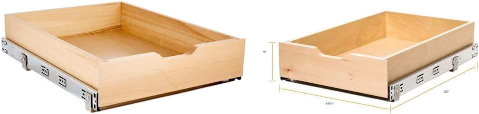 Knape & Vogt RS-WMUB-17-WD 5 in. H x 18 in. W x 22 in. D Soft-Close Wood Drawer Box & RS-WMUB-14-4-AS 5 in. H x 14.88 in. W 22 in. D Soft-Close Wood Drawer Box Pull Out Cabinet Organizer