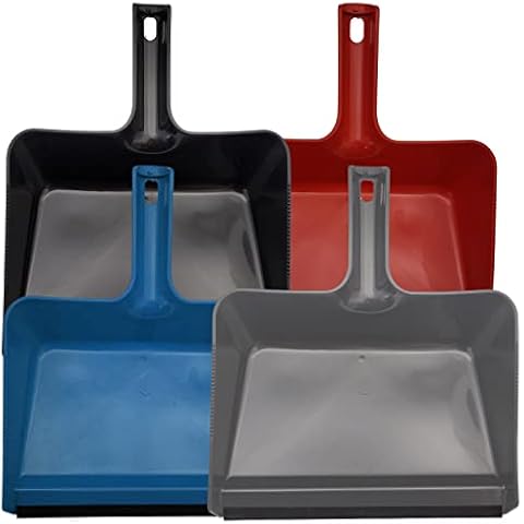 Set of 4 Heavy Duty Commercial & Home Plastic Jumbo Dustpans 12 Inch Flexible - for Large Easy Cleanups, 4pk Cover
