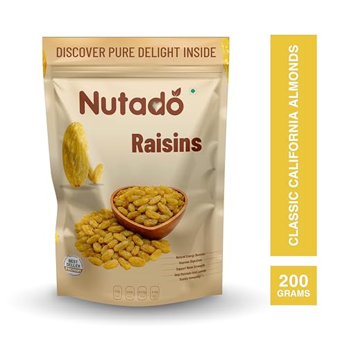 Image of Nutado Premium Indian Green Kishmish 200g |Seedless Kishmish |Long Green Raisins | Premium Dried Grapes | Dry Fruits | Healthy & Tasty Snacks | Fat Free | Source of Dietary Fiber, Potassium | Nutritious, Rich in Iron & Vitamin B | Antioxidant Rich Snack