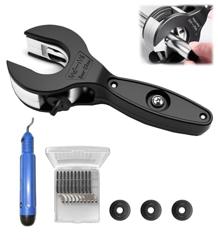 ZUGJOZD Cortador de tubos de acero inoxidable, cortador de tubos de cobre, 8-29 mm, trinquete de acero inoxidable, juego para tubo de cobre, acero inoxidable, aluminio y plástico, con 3 ruedas de