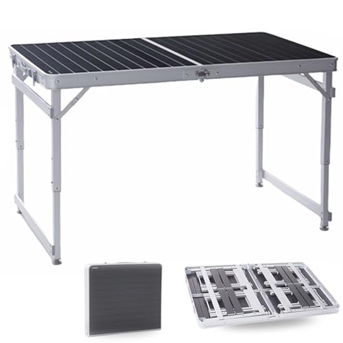 Mesa de camping plegable ajustable con agujero para paraguas, mesa de barbacoa ajustable en altura para jardín y balcón, incluye 4 sillas plegables para picnics y portón trasero