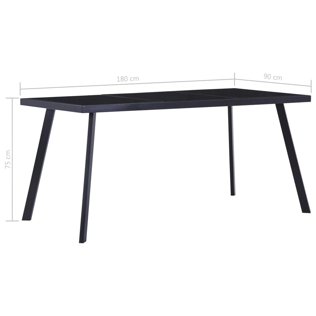 Table à Manger Rectangulaire 180x90x75 cm en Verre Trempé et Acier, Table de Cuisine Moderne Style Industriel pour 6 à 8 Personnes, Meuble de Salle à Manger Robuste et Élégant, Noir