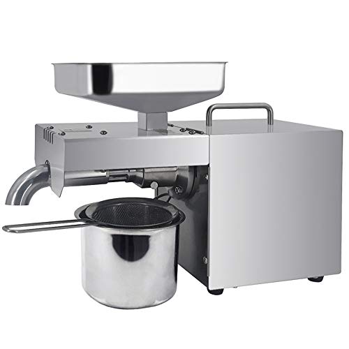 Oil Press Automatic 400W Oil Extractor Stainless Steel Commercial Hot/Cold Oil Presser Extractor Expeller for Seeds Nut Beans Peanut Coconut Sunflower Sesame Rapeseed 3-5 kg/h