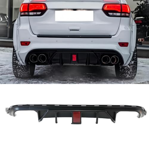 Rear Bumper Diffuser 3Pcs Compatible with Jeep Grand Cherokee Trackhawk 2018-2021 with W/LED Brake Light Rear Lower Bumper Lip Diffuser Spoiler ABS Plastic (Matte Black)