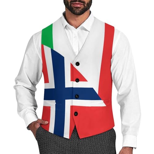 Italy And Norway Flag Suit Vest for Men Slim Fit Tuxedo Waistcoat Button Down V Neck Business Dress Coat