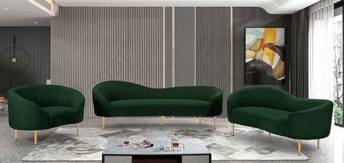 Image of Rosewood Luxury Curved Sofa in Premium Boucle Fabric | Solid Wood Structure | High Density Foam | Sturdy Golden Legs | Comfortable & Stylish Couch for Modern Living Room (Green, 1 Seater)