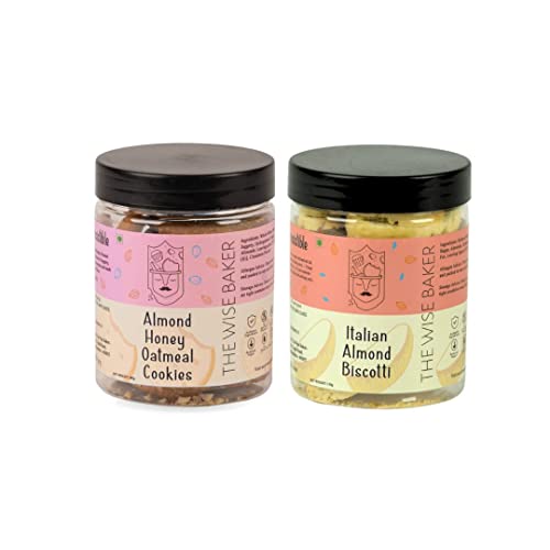 Image of The Wise Combo of Baker Almond Honey Oatmeal Cookies 200 GM with Italian Almond Cookies 150 GM
