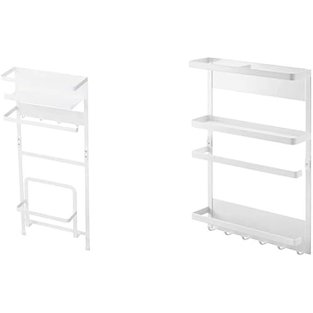 Amazon 山崎実業 収納ラック 洗濯機横マグネット収納ラック プレート ホワイト 3309 マグネット冷蔵庫サイドラック ホワイト 約w24 5 D6 5 H34cm プレート キッチンペーパーホルダー 2907 セット買い フック オンライン通販