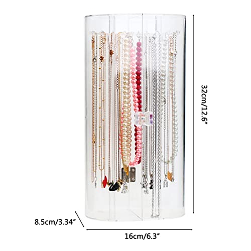 Fencelly Acrylic Long Necklace Holder with 24 Hooks,Clear Necklace Organizer,Dustproof Rotation Jewelry Storage Holder Stand for Women,Girls - Image 2