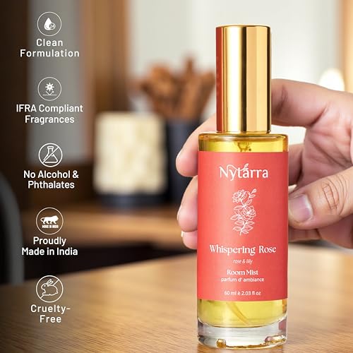 Image of Nytarra Room Mist Spray Whispering Rose | No Alcohol, No Toxins, Vegan | Air Freshener, Fragrance for Home, Washroom, Bedroom, Office With Rose, Lilly and Geranium | No Paraben