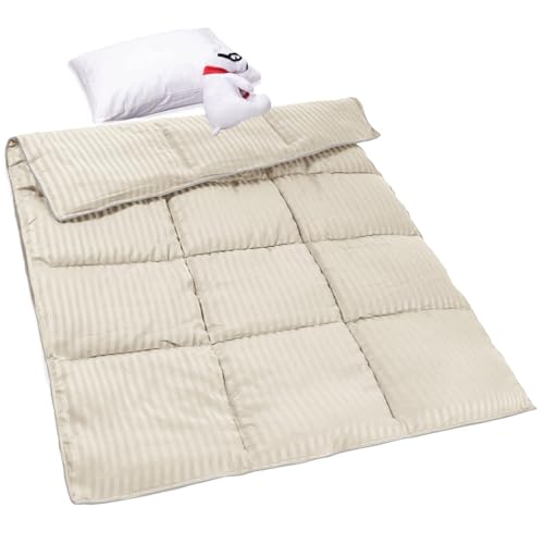 Image of ZPECC Toddler Down Alternative Comforter, 39x47 Hypoallergenic Baby Blanket Quilt, Soft Breathable Lightweight All Season Kids Duvet Insert for Crib Stroller Cot Daycare, Cream Stripe