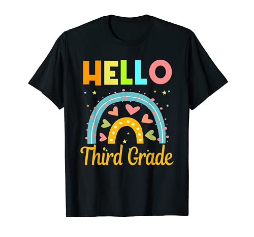 Hello 3rd Grade Shirt For Girls Boys Kids Rainbow Teacher T-Shirt