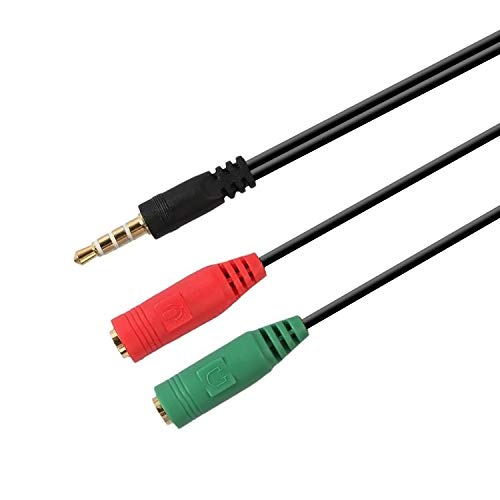Aisens - A128-0354 Cable Adaptador Audio Jack 3.5 4 Pines Macho a 2 x Jack 3.5 3 Pines Hembra, Negro/Verde/Rojo, 20 cm