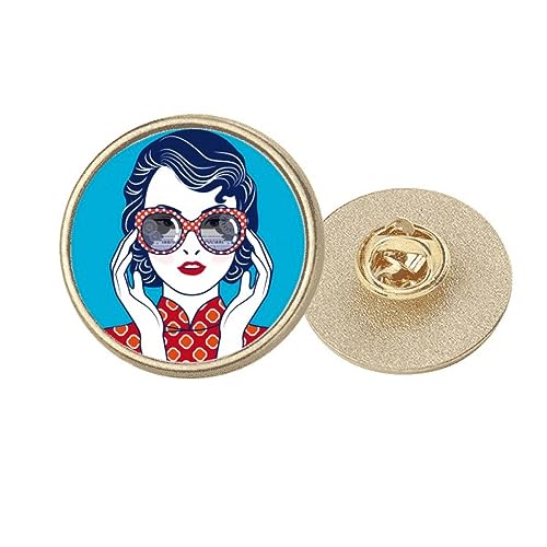 Broche ronde en métal doré cadeau original style culture chinoise bleue taille M