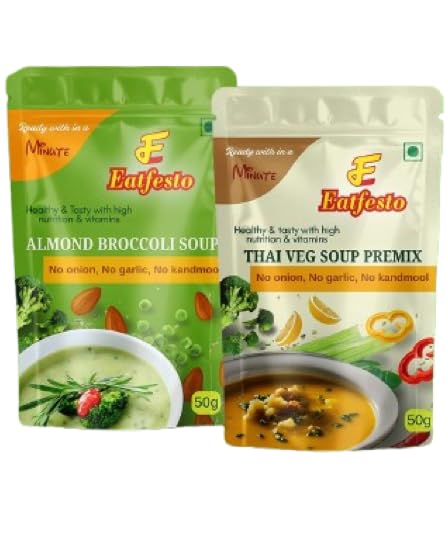 Eatfesto Almond Broccoli Soup Premix (50g) | Ready in 2 Minute | No Onion No Garlic | Jain Friendly | Healthy Instant Soup THAI VEG PREMIX - Healthy & Tasty Vegetarian in 2 Minute Pack Of 2
