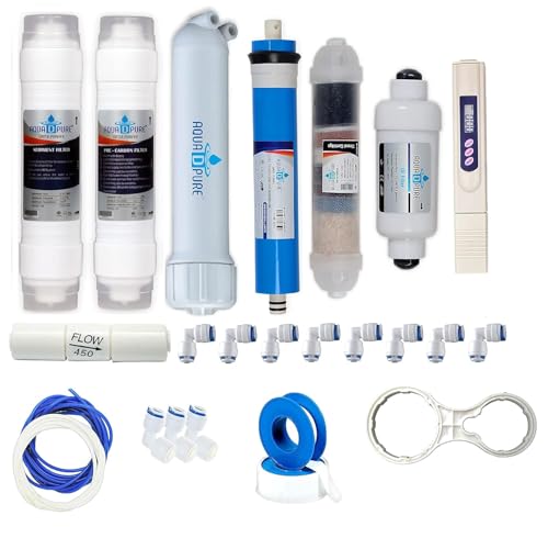 Image of AQUA D PURE Complete Ro Purifier Filter Service kit of 100 GPD Membrane Water with All Accessories (Full Service KIt with 02 Inline)