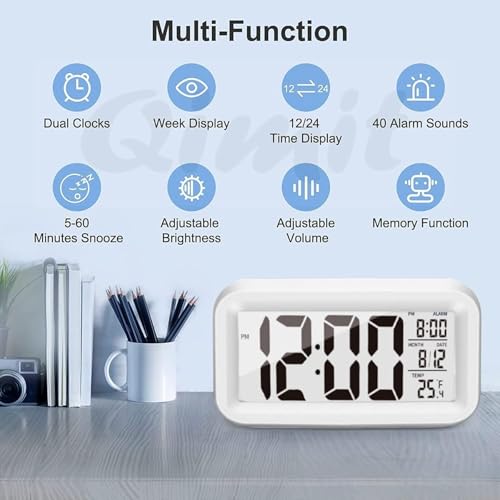 Image of REACHER Digital Alarm Clock for Heavy Sleepers, Digital Clock Table Clock for Study Table, Students, Office, Corporate | Alarm Clock for Bedroom with Loud Sound (1, White Clock)
