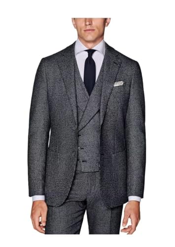 3 Piece Mens Suits Set Plaid Wedding Prom Tuxedos Business Slim Fit Suit Sets for Men Blazer Vest Pants