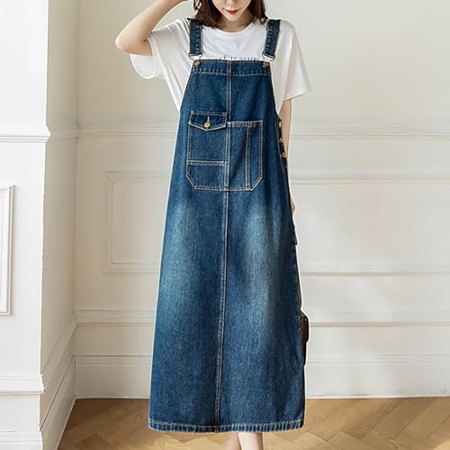 Yishengwan Robe Salopette Femme Mid Longue Robes en Denim Casual Jeans Combinaiso Robe Grande Taille Bleu Foncé M – vue 2