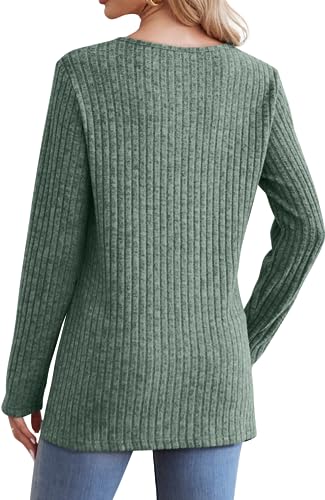 Image of Jescakoo Long Sleeve Shirts for Women Crew Neck Fall Tops Side Split Lightweight Tunic Sweaters Fashion Clothes 2025 S-4XL