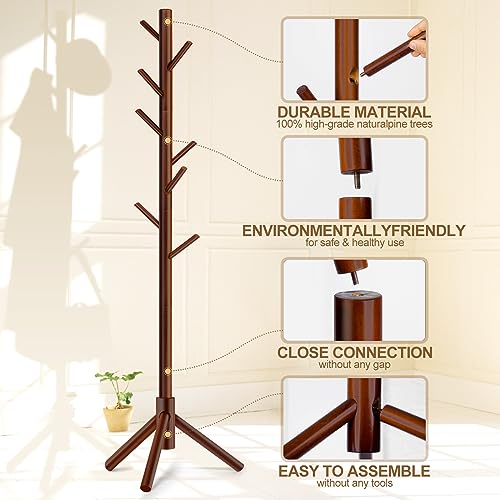 image for Freyawin Solid Wooden Coat Rack Freestanding, New Zealand Pine Coat Tr