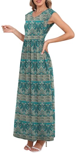 Image of DB MOON Womens 2026 Maxi Dresses Empire Waist Long Summer Dress Casual Cap Short Sleeve Sundress with Pockets